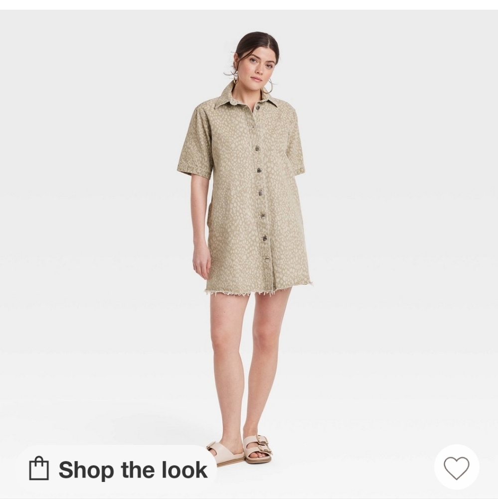 Women's Denim Mini Shirtdress -Universal Thread Tan Leopard Print XL: Recycled